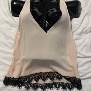 Vintage 90s Y2K pink goth Elegant Cream Tank with Black Lace